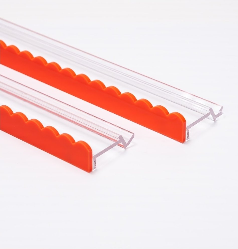 Mahjong Premium Acrylic Racks Set — Clear Racks with Orange Scalloped Pushers (6mm)