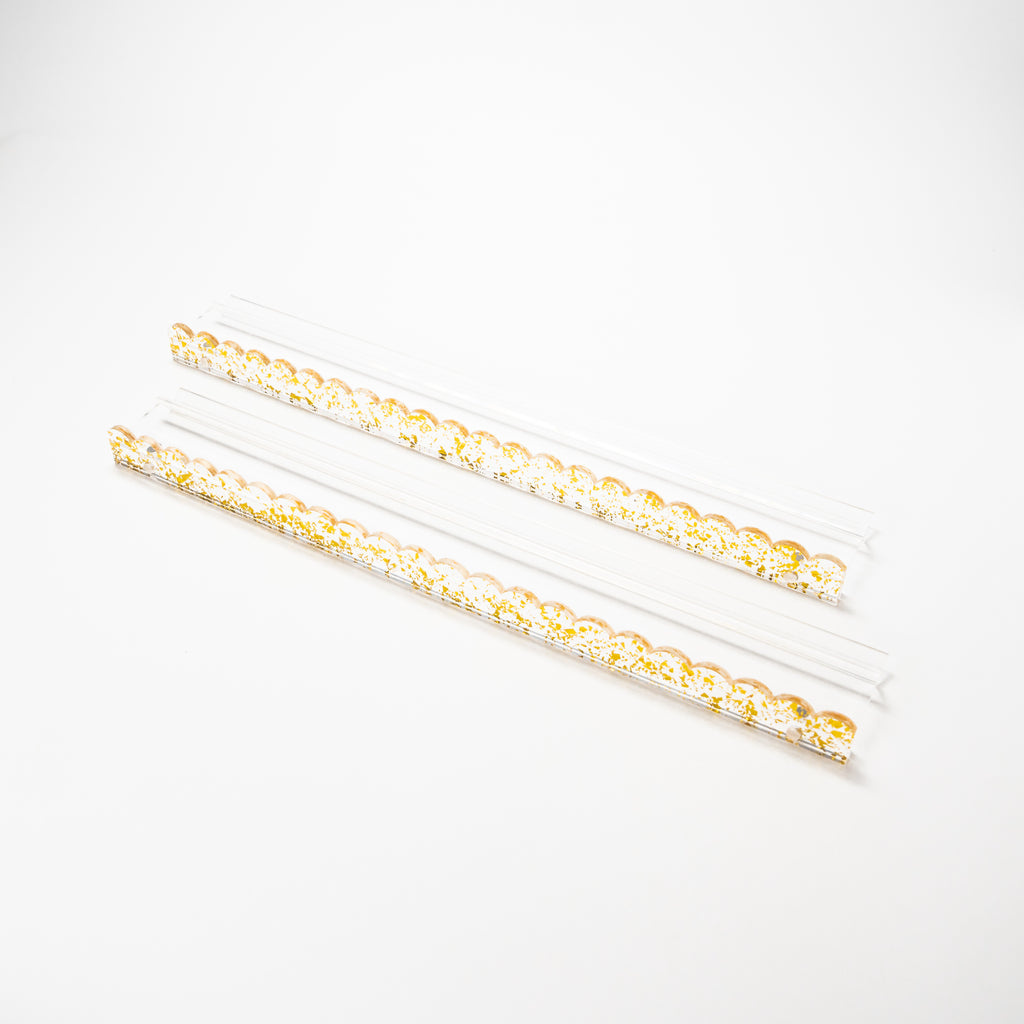 Mahjong Premium Acrylic Racks set - 4 Clear Racks & 4 Magnetic Gilded Glitter Pushers (6 mm Thick) with a Complimentary Velvet Racks Bag Included