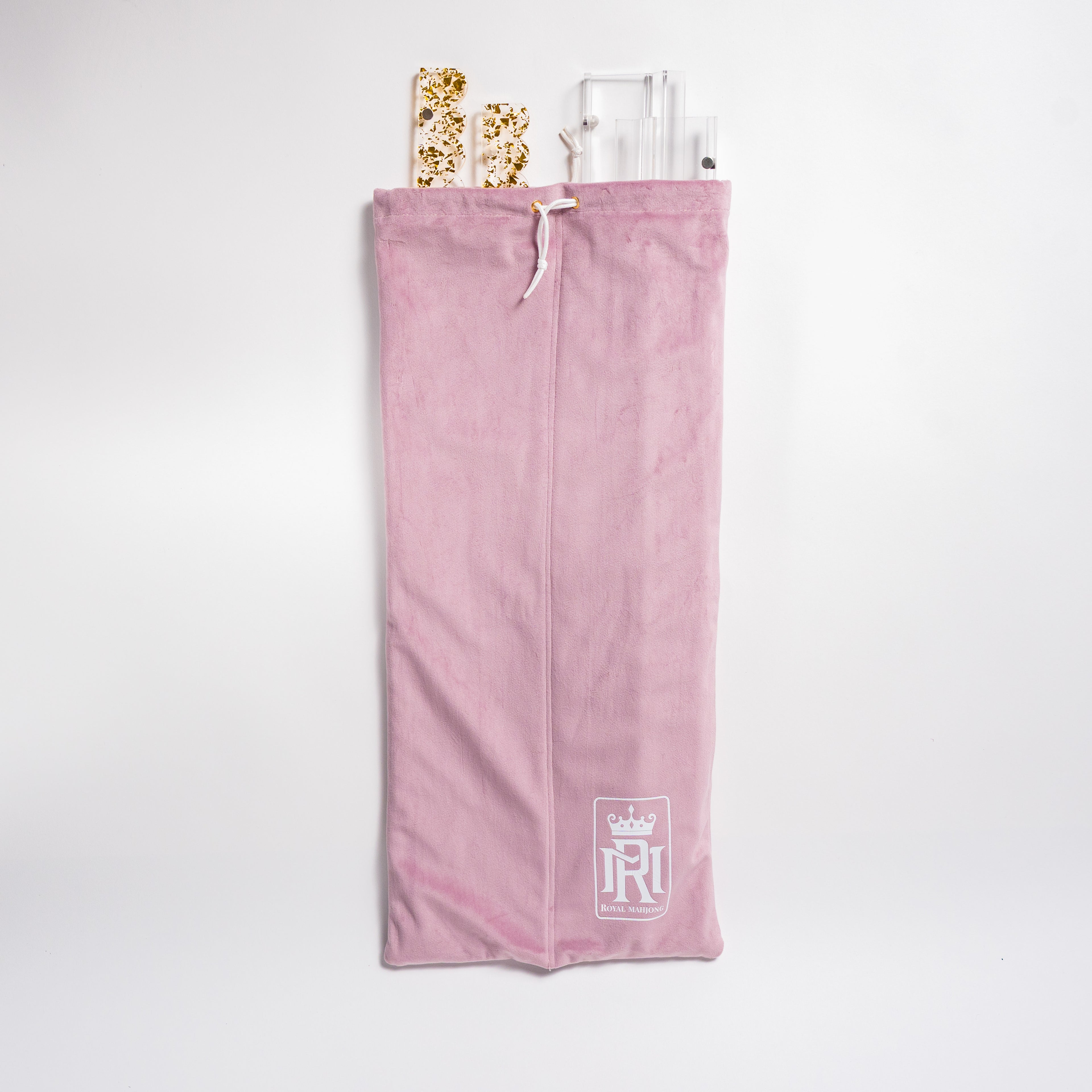 Mahjong Premium Acrylic Racks set - 4 Clear Racks & 4 Magnetic Gilded Glitter Pushers (6 mm Thick) with a Complimentary Velvet Racks Bag Included