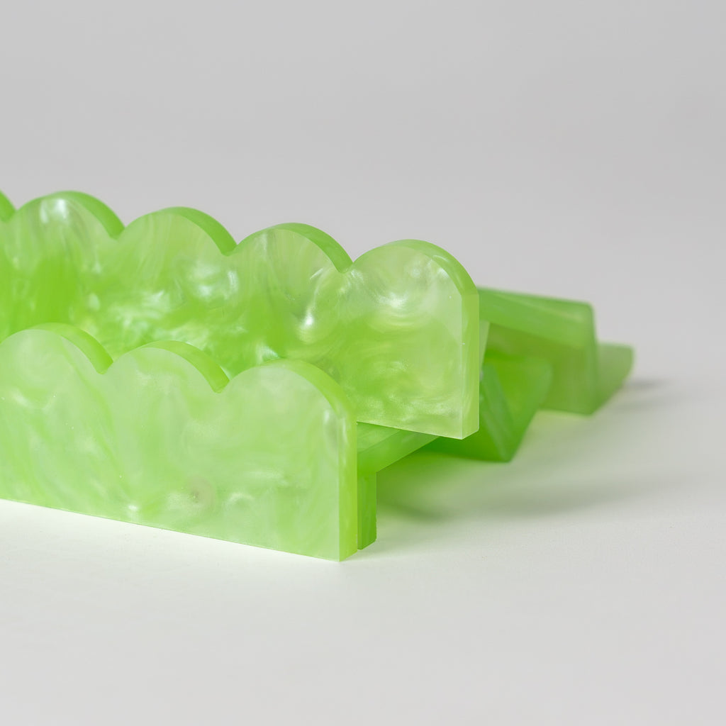 Mahjong Premium Acrylic Racks Set — Jade Marble Scalloped (Pre-Order)