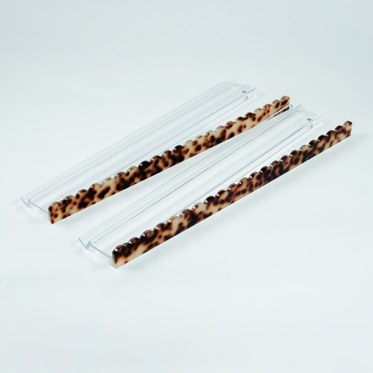 Mahjong Premium Acrylic Racks Set — Clear Racks with Light Brown Tortoiseshell Pushers