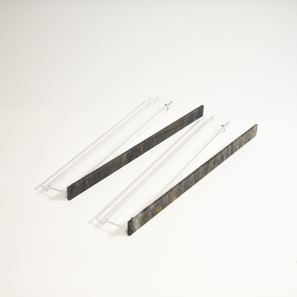 Mahjong Premium Acrylic Racks Set — Clear Racks with Obsidian Marble Straight Pushers
