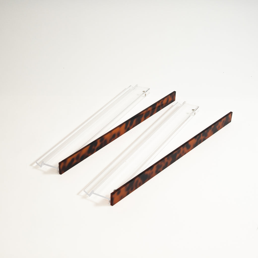 Mahjong Premium Acrylic Racks Set — Clear Racks with Tortoiseshell Straight Pushers