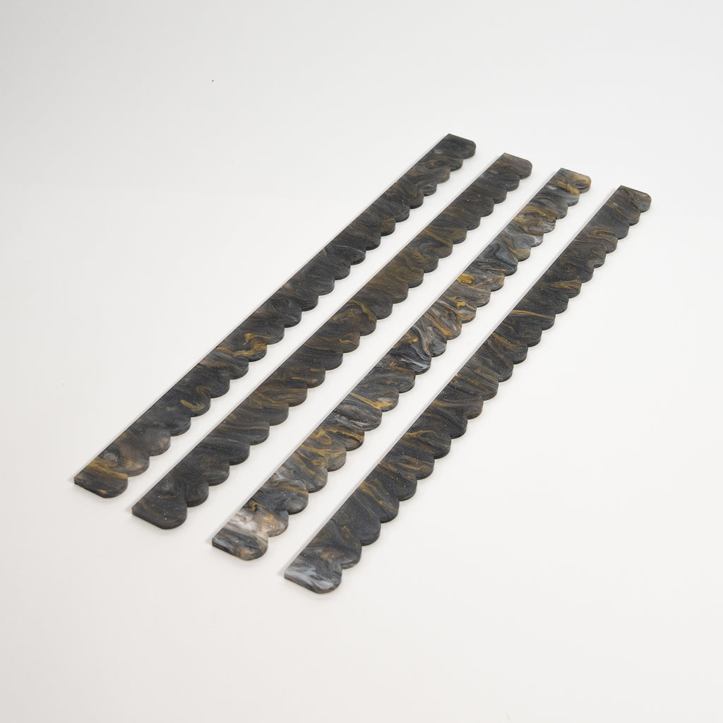 Mahjong Premium Acrylic Racks Set — Obsidian Marble Scalloped (Pre-Order)